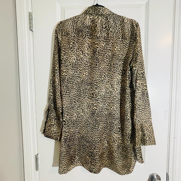 Zara Leopard Print Satin TRF Shirt/Shirt Dress - Size L (Regular) - Picture 4 of 5